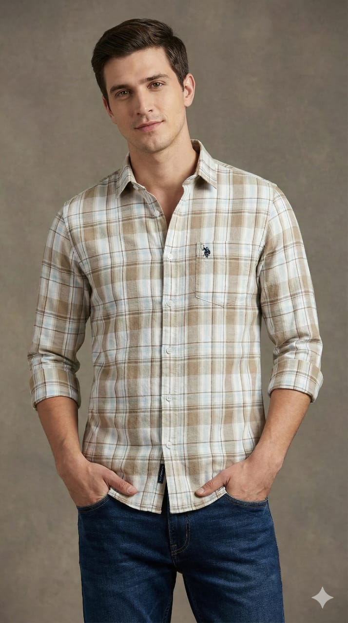 M size US POLO brown check shirt 