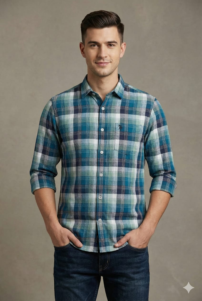 L size US POLO blue check shirt 